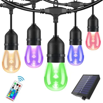 48FT S14 Incandescent 15 Bulb Solar RGB Waterproof IP65 Commercial Outdoor Holiday Christmas Tree Decoration String Light