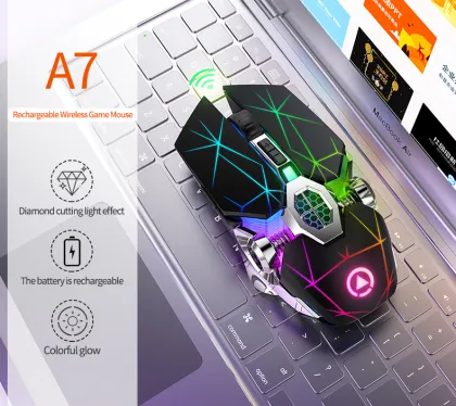 2.4G USB Wireless Gaming Mouse with 7 Color LED Backlit - Rechargeable Silent Office Mouse for Computers