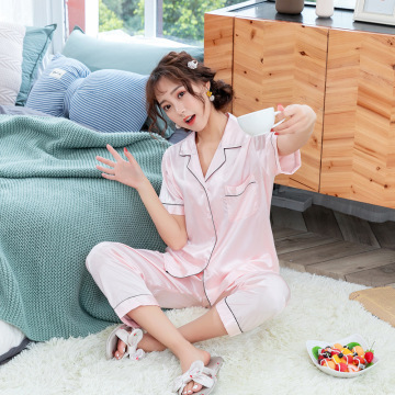 Faux Silk Pajamas Set for Women Short Sleeve Faux Silk Pajamas Set for Women Manufactory