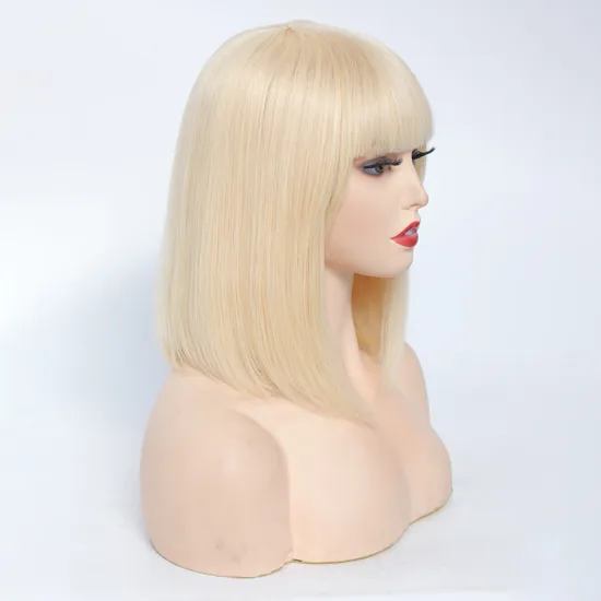 None Lace Machine Cheap Wholesale Vendor Short Bob Wigs With Bangs Blonde 613 Straight Brazilian Human Hair Wig