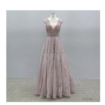 Wholesale women sleeveless pink lace long elegant bridesmaid dress