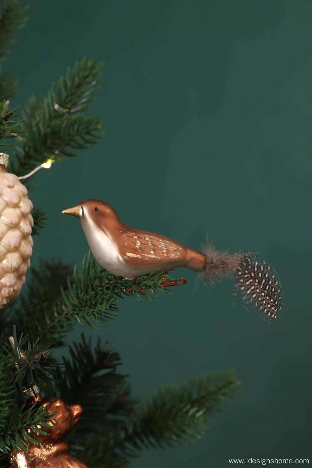 Autumn Glass Brid Decoration with Clip