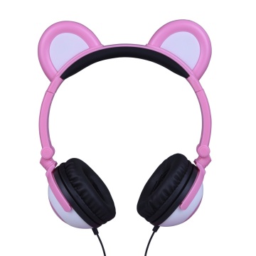 Auriculares con cable de oreja de panda con luz LED plegables para niños