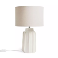Ribbed Ceramic Table Lamp Cream Glossy Fabric Shade