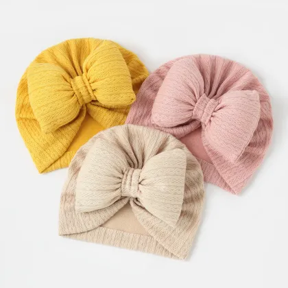 Wholesale Europe United New Baby Knitted Cotton Turban Big Bow Headscarf Hat