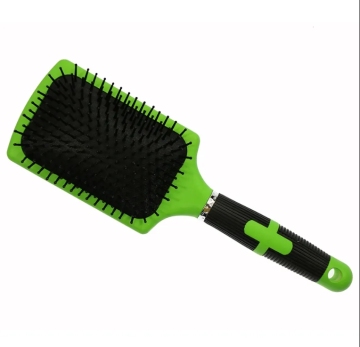 Green Color Cushion Hair Paddle Brush with Square Design for Scalp Massage and Detangling