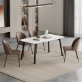 Sleek Sintered Stone and Wood Dining Table