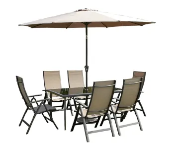 8 Piece Outdoor Patio Set - Umbrella, Table, and Chairs