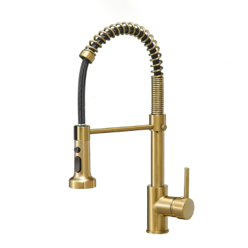 Hot Sale: Brushed Gold Kitchen Faucet with 360° Single Handle Mixer and Pull Down Sprayer on eBay