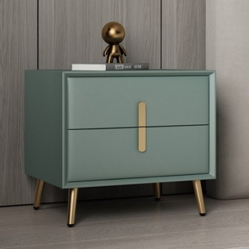Modern Solid Wood Leather Bedroom Set with Mini Full Bed and Soft Bedside Table