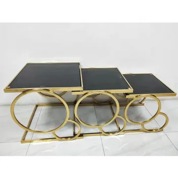 Chinese Cheap Stainless Steel Black Tempered Glass Top Marble Coffee Table