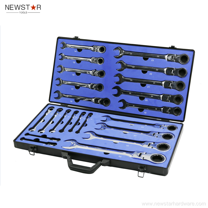 22pcs Flexible Ratchet Combination Wrench Set Aluminum Box