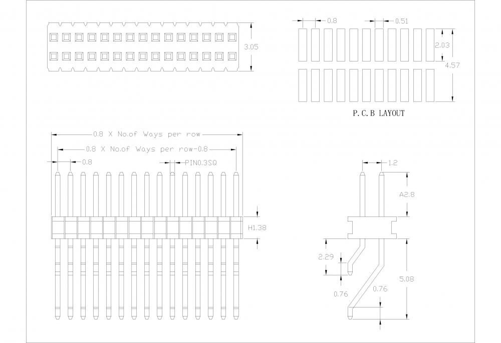 Encabezado de pin de 0.8 mm ángulo de doble fila SMT