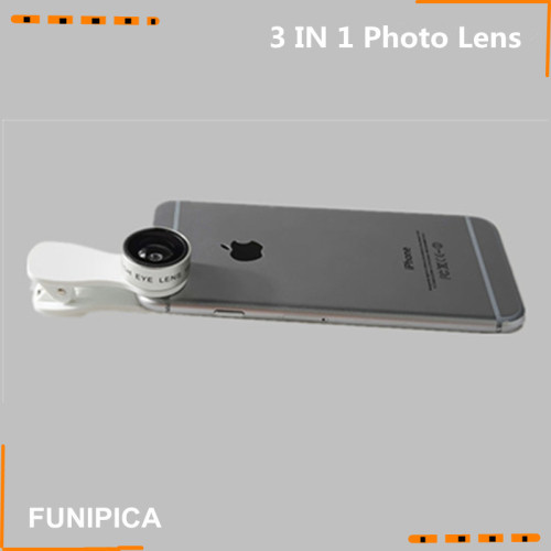 3 in 1 clip on smartphone camera lens set with fisheye/wide angle/macro lens