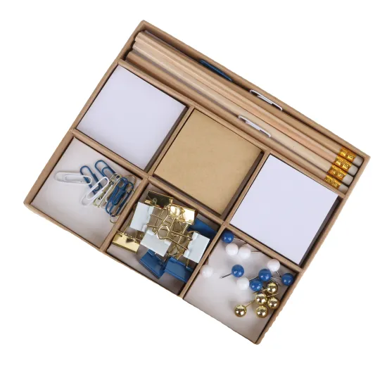 Factory-Price Eco-Friendly Office Stationery Set: Craft Paper Box, Pencil Clips, Notepad