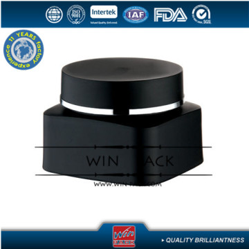 Black square plastic jar,acrylic bottle wth round cap and shiny rim