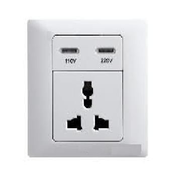 13A/1-gang/3-pin Multifunction Socket with 110/220V Voltage Indicator