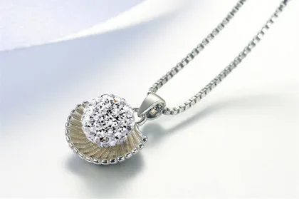 Silver Plated Shell Shape Crystal Shamballa Beads Necklace