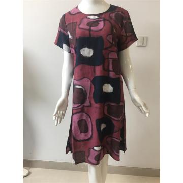 Printed Cotton/Nylon Short Sleeve Dress