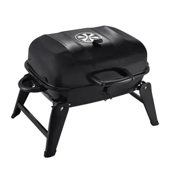 Portable Folding Tabletop Charcoal Grill in Black with Iron Porcelain Construction