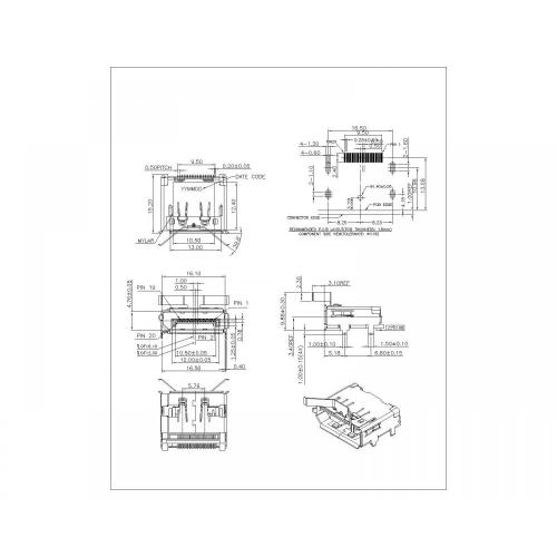 Mostrar puerto SMT con clips, pierna de carcasa 1.0 mm