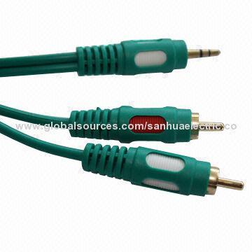 3.5ST untuk 2RCA kabel, warna ganda, Emas Plating