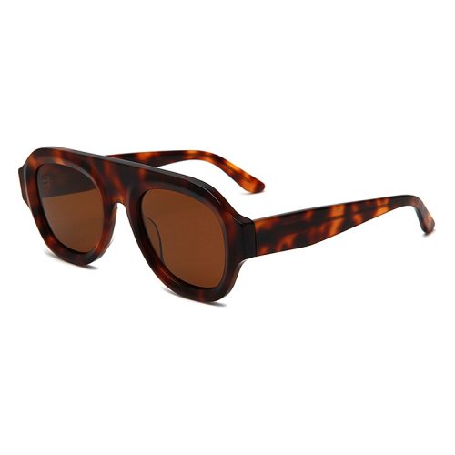 Single-Bridge Acetate Marbled Frame Sunglasses
