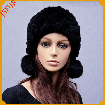 Three Bobble Fur Pom Pom Real Rabbit Russian Style Fur Hat