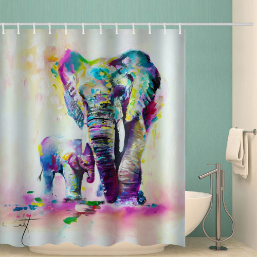 Elephant Waterproof Shower Curtain Painting Polyester Bathroom Decor