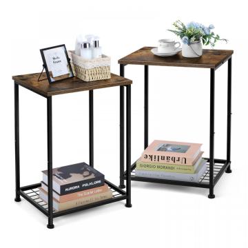 2 Packs Bedroom Bedside Table with Storage Shelf