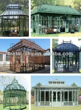 Outdoor wrought iron metal tent gazebo with glass