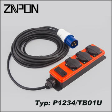 ZNPON P1234/TB01U IP44 3 Way Schuko Extension Lead Socket with CEE Plug and USB