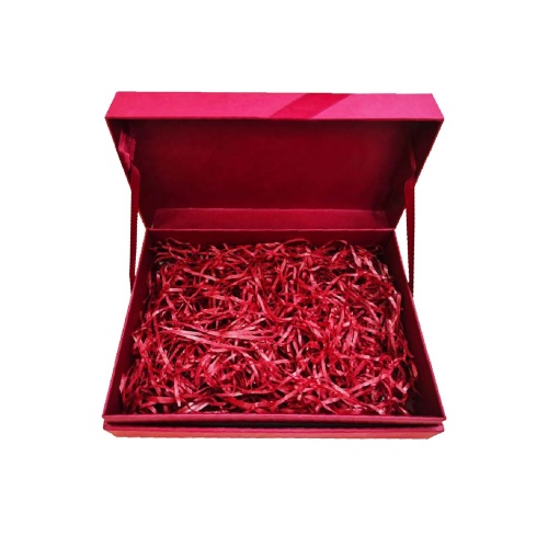 Red Hinged paper gift box with shredding paper