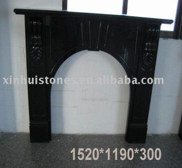 black granite stone fireplace