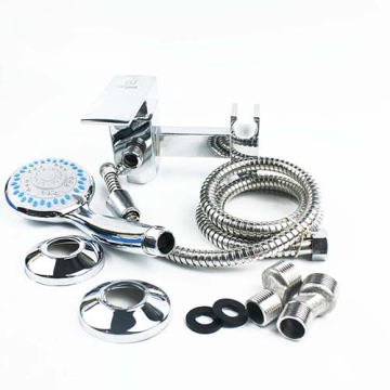 Chrome All-in-One Copper Square Bathtub Faucet with Hanging Wall Shower Head and Single Control