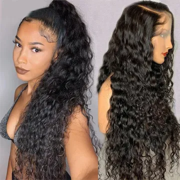 Whloesale glueless cuticle aligned lace frontal wigs 100% human hair pre plucked water wave wig human hair 360 lace wig