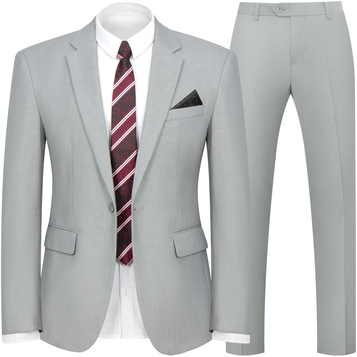 WYWK 2 Piece Men's Suit Wedding Party-Light Gray-XL