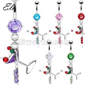 Fashion glass dangle belly navel button ring