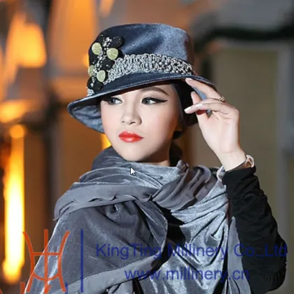 Hat manufacture Winter hat Ladies Fancy Church Hat With Shiny Rhinestone Around