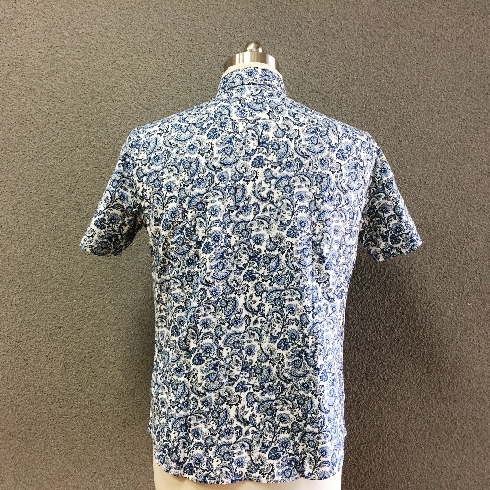 Men's cotton blue printed short sleeves shirt