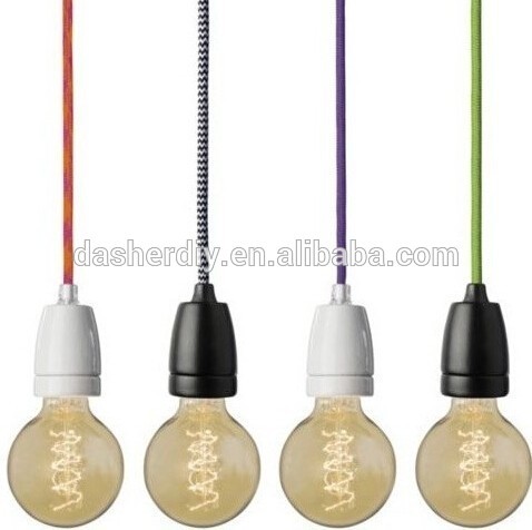 Made in china colorful vintage braided wires + E27 ceramic chandelier light