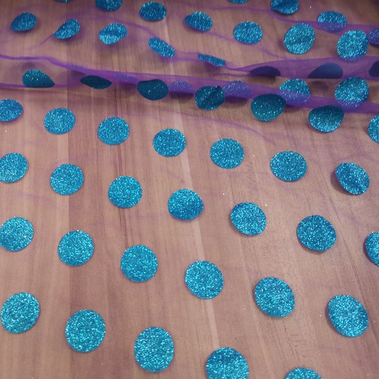 Polka Dot Turkey Blue Glitter Tulle Dresses Fabric