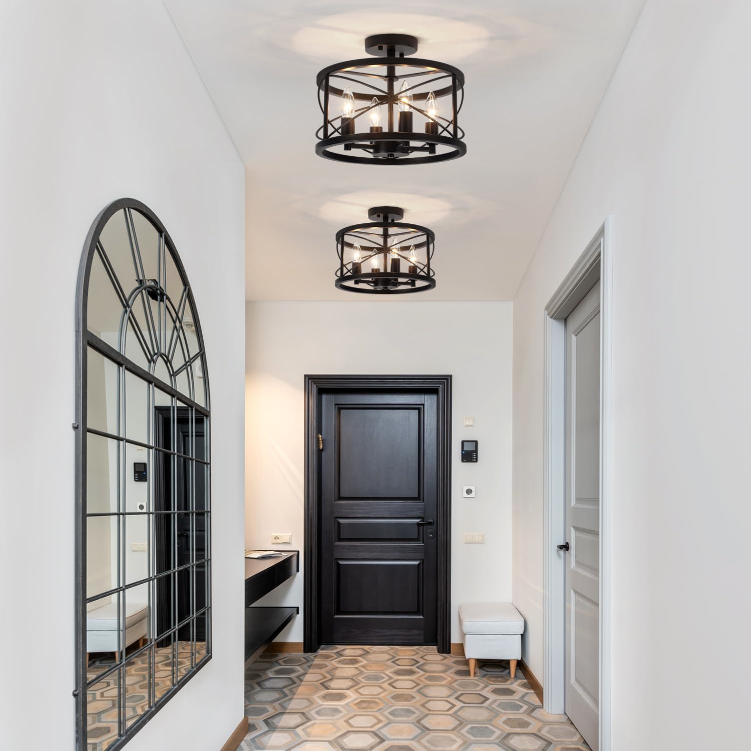 Black and Brushed Gold Semi Flush Mount Ceiling Light (14)