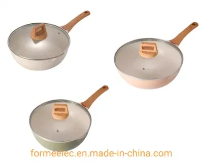 Maifan Stone Cookware Marble Stir Fry Pan 30cm 32cm Non-Stick Aluminum Wok