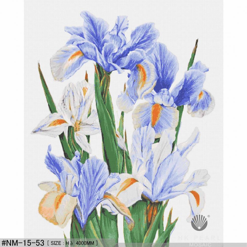 Papier Peint Mosaïque De Verre Motif Fleur Iris Bleu