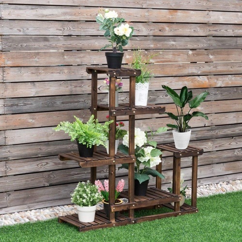 Wood Multi Tiers Shelves Flower Rack Plant Stand