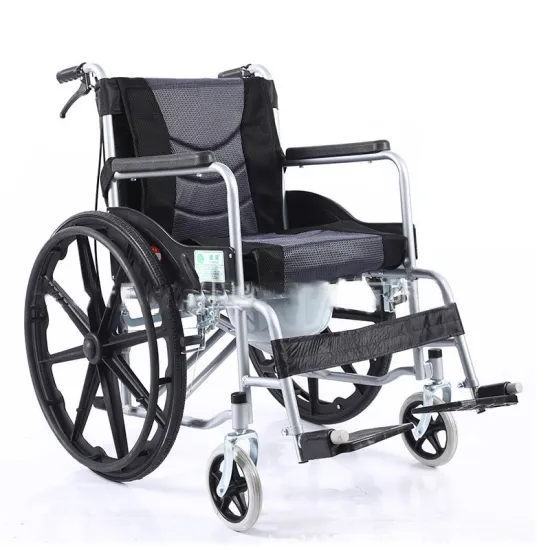KS Medical 48cm Nylon Commode Wheelchair with Standard Chrome Finish