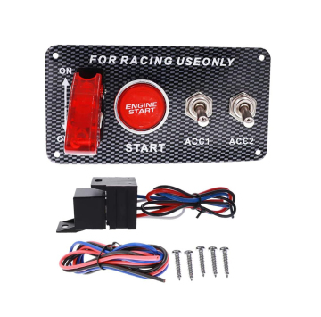 4-in-1 Racing Car Ignition Switch Panel - Push Button Start DC 12V Carbon Fiber Toggle Switches for Race Car Sport RV Truck