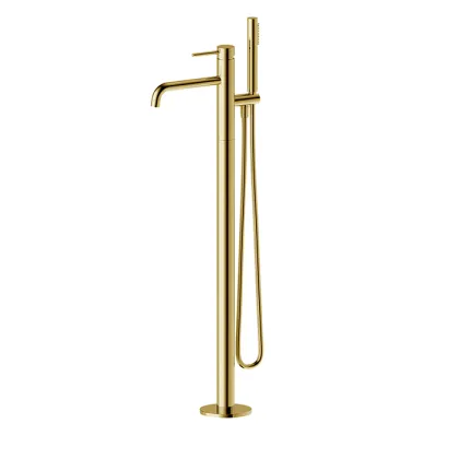Brushed Gold Standalone Bathroom Tub Faucet With Sprayer