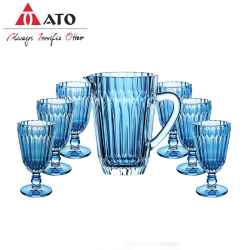 Blau gefärbter Glas Becher graviertes Trinkglaset Set